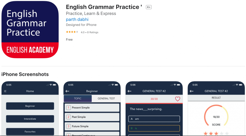 App học tiếng Anh ngữ pháp miễn phí dành cho người mới bắt đầu